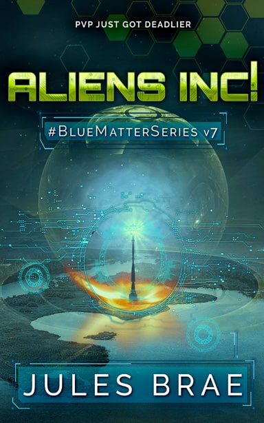 cover for Aliens inc!, GameLit book, showing futuristic obelisk on new planet